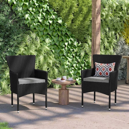Flash Furniture Black Wicker Patio Chairs & Cream Cushions, PK 2 2-TW-3WBE074-BK-GG